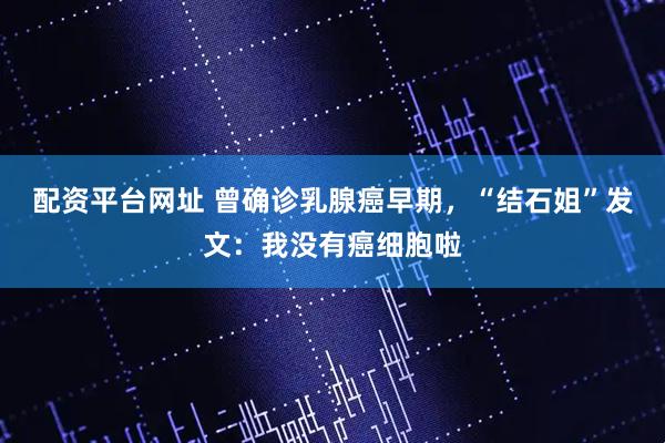 配资平台网址 曾确诊乳腺癌早期，“结石姐”发文：我没有癌细胞啦